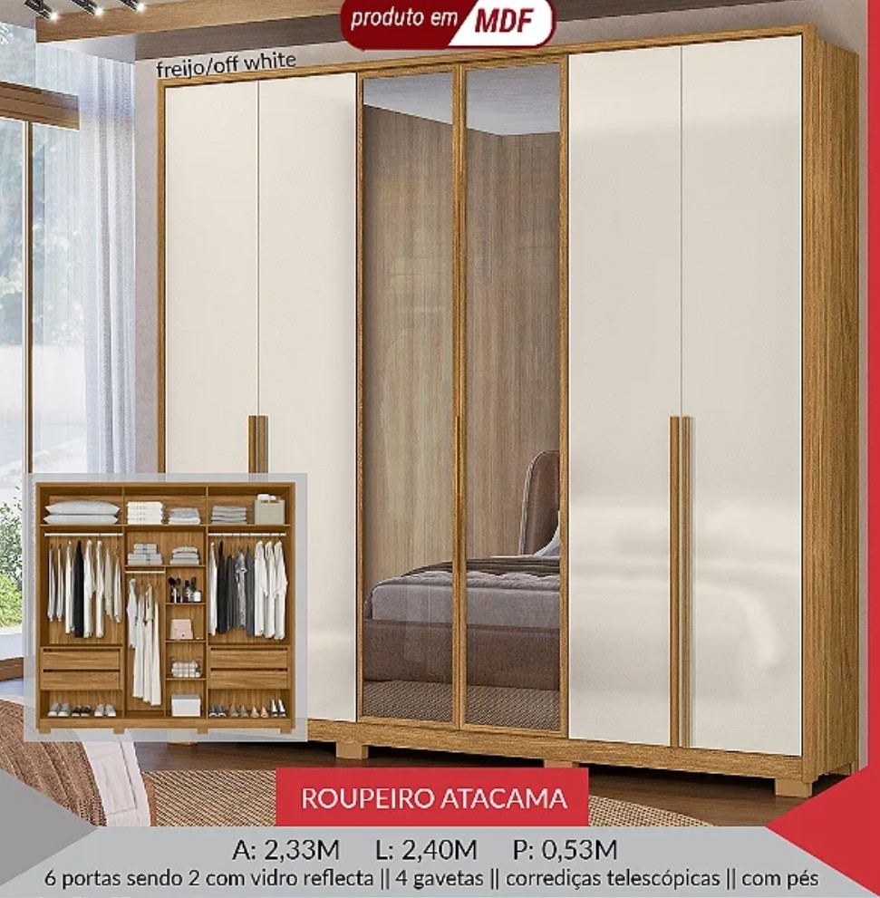 Roupeiro Atacama 6pts 100% MDF