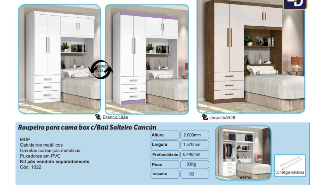 Roupeiro para Cama Solteiro Cancún