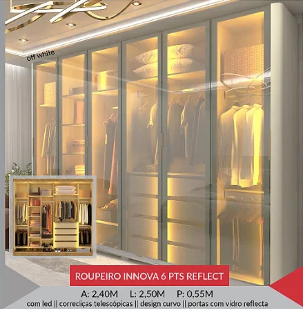 Roupeiro Innova em vidro Reflect c/ LEDs