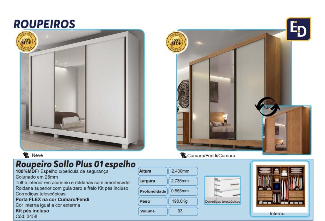 Roupeiro Sollo Plus c/ 1 Espelho